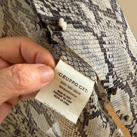 Vintage 90’s Emanuel Ungaro Sheer Snake-Print Button-Down Blouse - White & Black - Picture 3 of 14